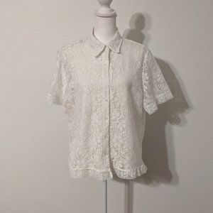 Koret Vintage White Lace Button-up Top Size Large